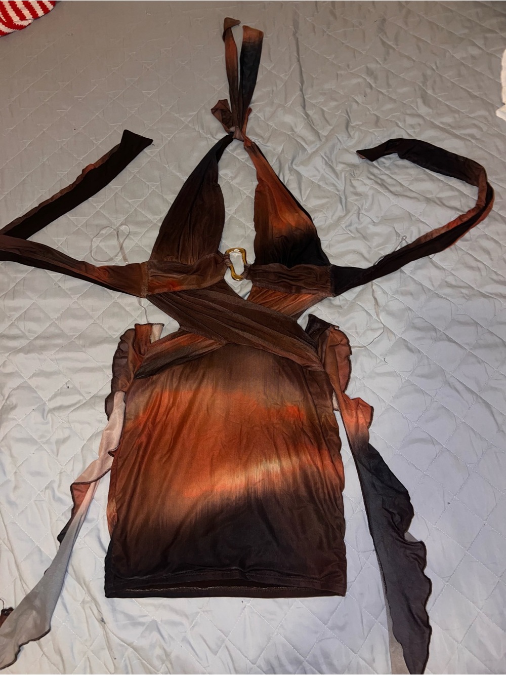 SHEIN Brown Orange Ombre Backless Halter Tie Dress